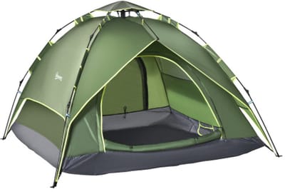 Dubbele kampeertent voor 2 volwassenen + 1 kind, waterdicht, vier seizoenen, donkergroen, 210 x 210 x 140 cm voor buitenavonturen