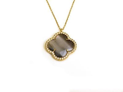 model Fiori gezet collier in zilver verguld grijze klaver en cubic zirconia
