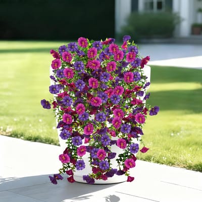 Hangplanten, paarse kunstbloemen, hangende kunstplanten als echte weerbestendige balkonplanten voor buiten, binnen, balkon, outdoor, decoratie, woonkamer, slaapkamer