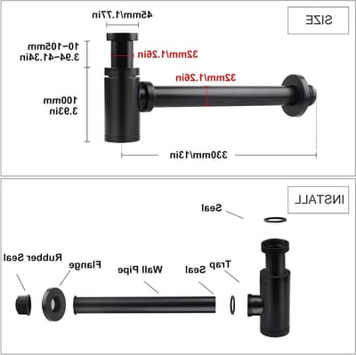 Verstelbare RVS Sifon 1 1/4 inch x Ø 32mm met Geurafsluiter en Universele Slang voor Afvoer en Wastafel