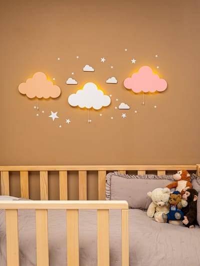 CozyCollections - Houten LED Nachtlamp - Wandlamp - Wolk nachtlampenset set - Muurlamp - Nachtlampje kinderen - Nachtlampje baby