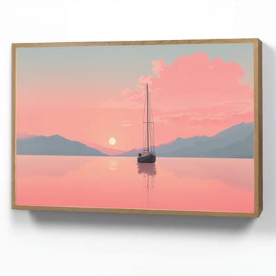 Wandlamp 90x60 cm - Oplaadbaar - Zeilboot - Roze zee - Zonsondergang - Bergen - Wandlampen binnen woonkamer - Slaapkamer lamp - Decoratieve nachtlamp - Vloerlamp draadloos