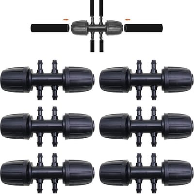 Allecto - Irrigatieslangverbinder - 6-weg verbindingsstukken - Premium kwaliteit - Zwart - Irrigatie-accessoires - Geschikt voor tuinen - 1/2 inch
