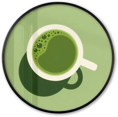 Poster in lijst Rond - Fotolijst 60x60 cm - Posters - Minimalistisch - Kopjes - Matcha -Groen - Ronde posterlijst zwart - Decoratie - Wanddecoratie woonkamer - Muurdecoratie slaapkamer