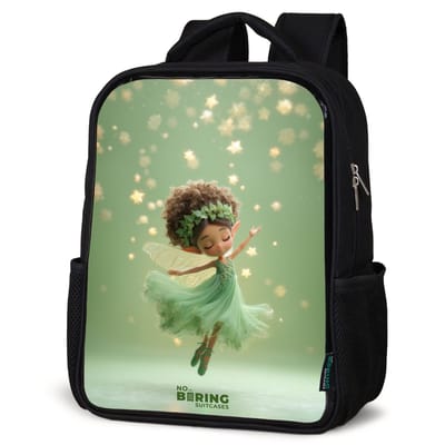 NoBoringSuitcases.com® - Rugzak zwart - Schooltas jongen & meisje - Dansende fee in groen licht - Rugtas voor school - Boekentas kind - Schoolrugzak - Kinderrugzak