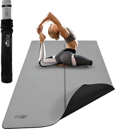 Extra brede en lange yogamat 2,5 cm dik met draagriem voor fitness en training - antislip