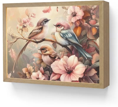 Wandlamp 40x30 cm - Oplaadbaar - Vogels - Bloemen - Roze - Pastel - Wandlampen binnen woonkamer - Slaapkamer lamp - Decoratieve nachtlamp - Vloerlamp draadloos