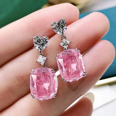 Huitan Boucles d'oreilles pendantes de luxe pour femme, douces, avec CZ rose vif, bijoux magnifiques à la mode pour mariage, fête, accessoires de mariée brown