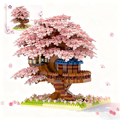 Namajunas - Mini Bouwspeelgoed - Bouwpakketten volwassenen - Bouwpakket kinderen - Boomhut Serie Collection - Botanical Bloemen - Bouwsets - Niet geschikt voor LEGO - 2151 bouwsteencadeaus - Roze boomhut - Decoratie voor Huis, Pasen, Moederdag