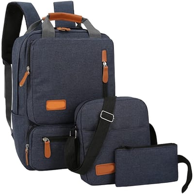 Laptoptas Set van 3 - Nylon Schoudertas voor Mannen, Reis, School en Werk tot 14,5 Inch met Verstelbare Schouderbanden en Vakken in Rood (Blauw)