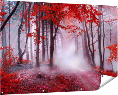 Gards Tuinposter Rood Bos met Bomen - 150x100 cm - Tuindoek - Tuindecoratie - Wanddecoratie buiten - Tuinschilderij