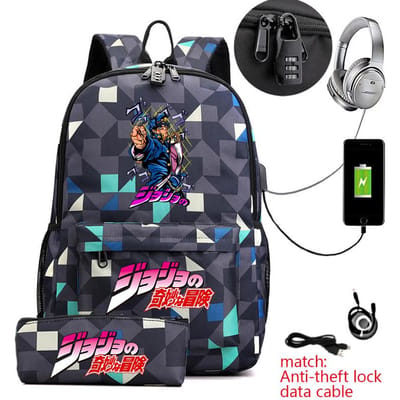 Anime Jojo's Bizarre Adventure Print Anti-Diefstal Rugzak voor Studenten met Etui voor Kinderen Tieners Schooltas