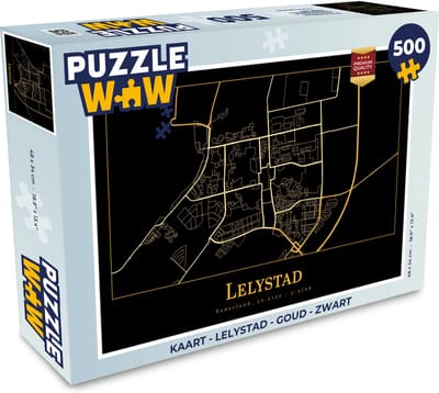 Puzzel Kaart - Lelystad - Goud - Zwart - Legpuzzel - Puzzel 500 stukjes