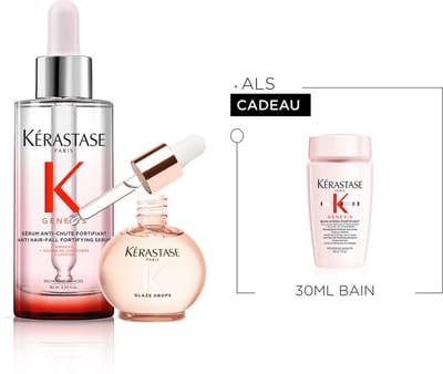 Kérastase Gloss Absolu & Genesis Duo + Cadeau - Anti-Frizz Haarolie 45ml & Anti-Haaruitval Serum 90ml + Shampoo 30ml cadeau - Voor Lang & Breekbaar Haar Gevoelig voor Pluis - Met Hyaluronzuur