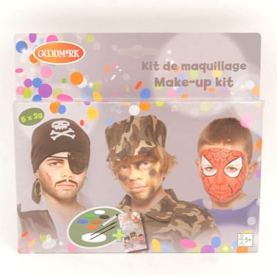 Schminkset voor jongens, 6 kleuren, potlood, spons, kwastjes