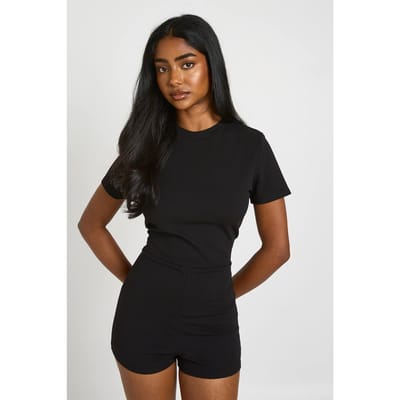 boohoo Dames Hoge Hals Micro Playsuit | Zwart | Maat: 42