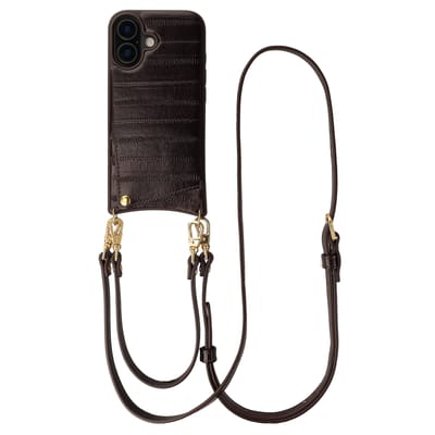Selencia Hoesje - Geschikt voor Apple iPhone 16 - Real Leather Backcover met Pashouder - Dark Chocolate
