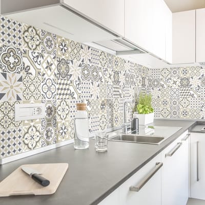 Zelfklevende tegelmuurstickers voor keuken en badkamer - 24 Azulejos Floriantiona cementtegelstickers - 24 stickers, 15x15cm