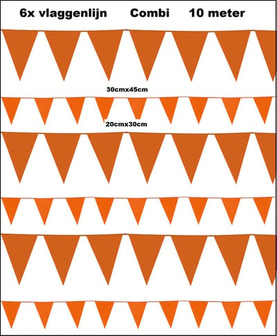 6x Combi vlaggenlijn oranje - 3x Vlaggenlijn oranje XL 30cm x 45cm 10 meter + 3x Vlaggenlijn oranje 20cm x 30cm 10 meter - WK 2026