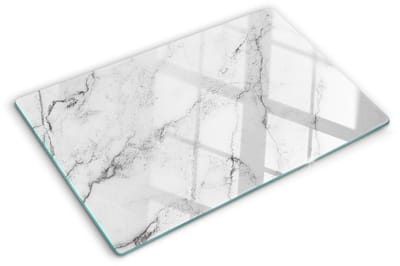 Tulup Glazen Snijplank - Wit Marmer Snijplank van Glas - 80 x 52 cm - UV Gelaagd Glas Serveerplank - Groot Formaat Anti-Slip Snijplank - Dienblad - Snijplank Glas - Keukenbenodigdheden