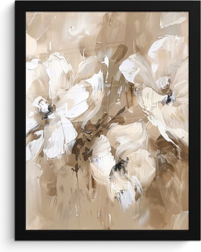 Poster in lijst - Fotolijst 30x40 cm - Posters - Bloemen - Beige - Abstract - Modern - Posterlijst zwart - Decoratie - Wanddecoratie woonkamer - Muurdecoratie slaapkamer