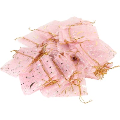 100 stuks Maan Ster Organza Zakjes met Trekkoord Transparant Schattig Roze Organza Cadeauzakje voor Feest beige