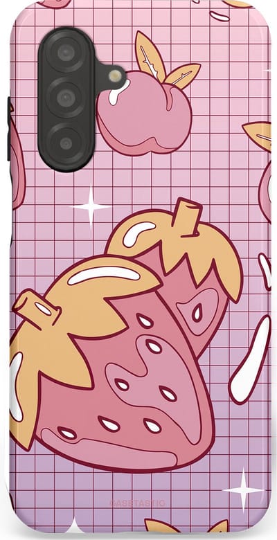 Casetastic Hoesje Geschikt voor Samsung A26 - Stijlvolle Beschermende Duo-layer Case - Zoete aardbeien raster