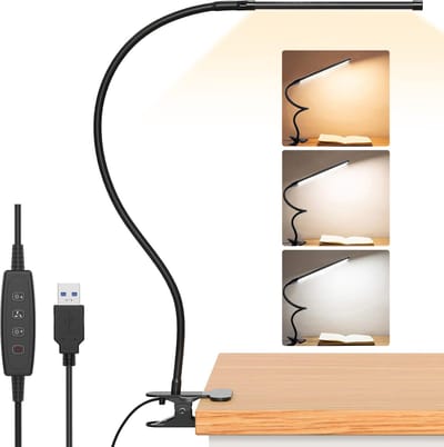 MUPOO Bureaulamp LED Dimbaar - 3 Lichtstanden - 10 Helderheidsniveaus - Flexibele Zwanenhals - Clip-on Tafellamp - Bedlamp - Klemlamp - Hobbylamp - H: 70 cm