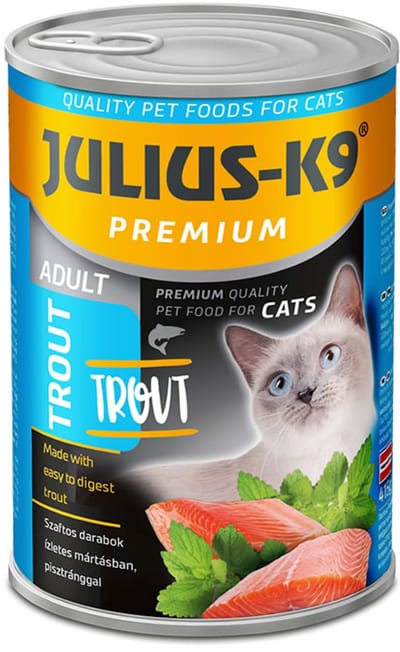 Julius-K9 - Natvoer kat - Kttenvoer blikvoer volwassen katten – Katten natvoer met stukjes vlees in saus - Forel smaak - 10 x 415g
