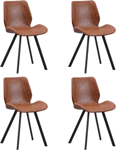 Dimehouse Set van 4 Eetkamerstoelen Industrieel Cognac Kunstleer Barry - Zonder Armleuningen - Kunstleer - Industrieel