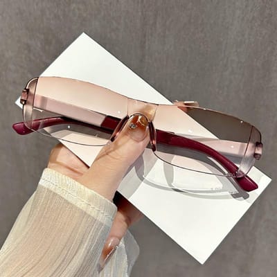 Premium Nieuwe Randloze Zonnebril dames Leesbril Retro Trend Bril Voor heren Luxe Design Kleurverloop Anti Blauw Licht +1.0 4