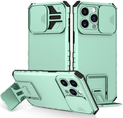 Cityhoesje - iPhone 15 Pro Max- Slide Camera Lid – BackCover - Anti-drop Kickstand - Licht Blauw