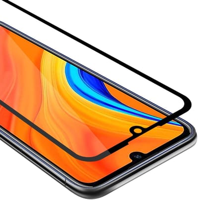 Cadorabo Screenprotector geschikt voor Huawei Y6S Volledig scherm pantserfolie Beschermfolie in TRANSPARANT met ZWART - Gehard (Tempered) display beschermglas in 9H hardheid met 3D Touch