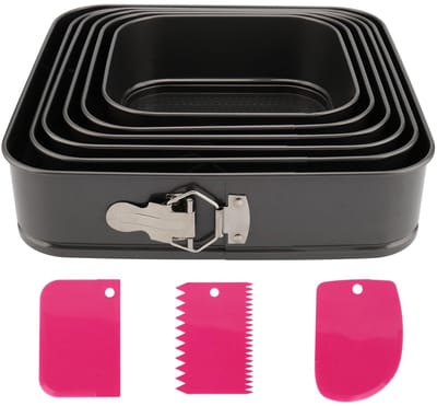 MTTproducts- Springvorm Set van 6 - Vierkante Bakvorm 18/20/22/24/26/28 cm - Antiaanbaklaag - Taartvorm Staal - Inclusief Spatels - Veelzijdig Inzetbaar