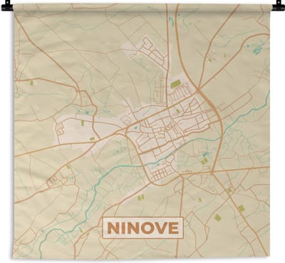 Wandkleed - Wanddoek - Ninove - Kaart - België - Stadskaart - Plattegrond - 180x180 cm - Wandtapijt