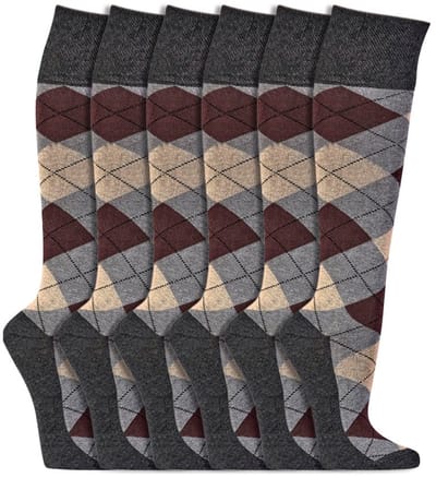 Heren sokken | Kniekousen | Ruit | Kleur: Bruin | Maat: 35-38 / 39-42 / 43-46 | 6 paar
