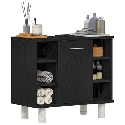 vidaXL - Badkamerkast - Zwart - Eiken - 60 - x - 32 - x - 54 - cm - Bewerkt - hout