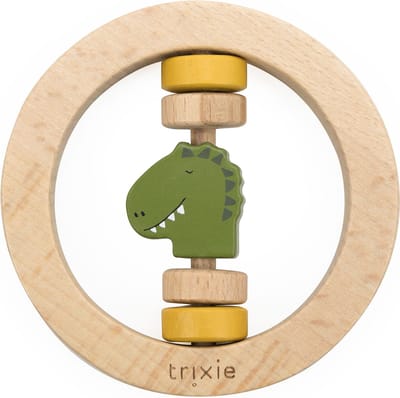 Trixie Houten Ronde Rammelaar - Mr. Dino - Eerste speelgoed baby - Kraamcadeau - Voor Jongens & Meisjes