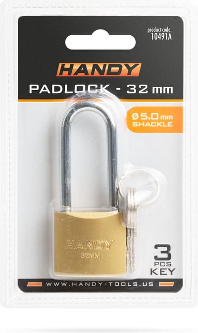 Handy - Hangslot met Sleutel 32mm met Hoge beugel - Hangsloten - Gehard staal - Sluiting ⌀ 5MM - incl. 3 Sleutels - Slot - Slotje - BPK