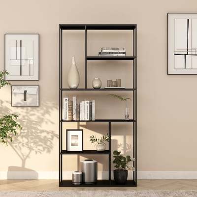 Boekenkast Vehmaa schap staal 188x90x30 cm zwart mat