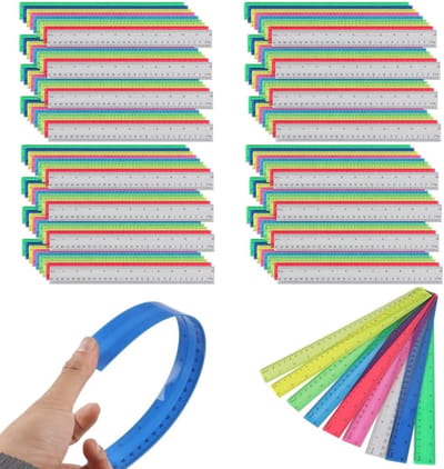 Kunststof Linialen Set - Mini Linialen - Tekenen en Meten - Dubbele Meetschaal - 144 Stuks - 9 Kleuren