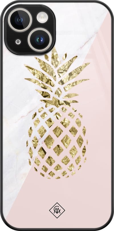 Casimoda® hoesje - Geschikt voor iPhone 14 - Ananas - Luxe Hard Case Zwart - Backcover telefoonhoesje - Roze