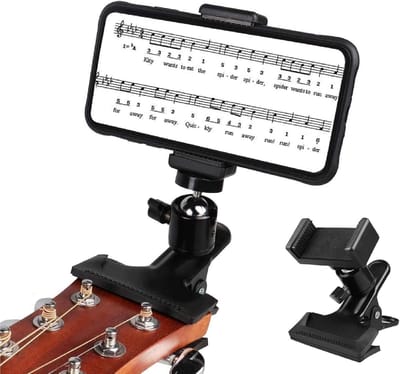 Gitaarhoofdtelefoonhouder - 360° draaibare livestreamhouder voor gitaar/bas - Geschikt voor telefoons van 2,16-2,95 inch