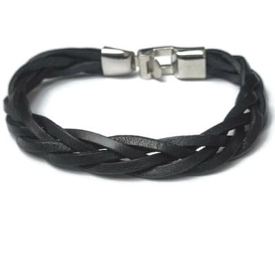Aramat Jewels | Armbanden | Stoere Zwart Leren Gevlochten Armband 13mm | | | |13mm | Imitatieleer | Volwassenen | Verkleurd niet