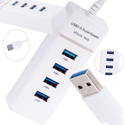 Supersnelle USB 3.0 HUB – 4-Poorts Splitteradapter | Poortuitbreiding voor Laptop & PC | Wit | 5 Gbps Overdracht | LED-indicator