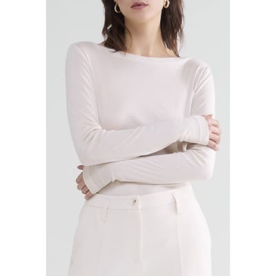 Summum Woman Boat Neck Top Sheer Jersey Solid Ivory Size: XS | T-Shirts Outlet | Dames | Ecru