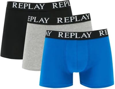 Replay Men´s Boxer Short (3 Pair Box) RP101102 - Black/Grey Melange/Turquoise - L