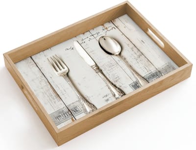 Dienblad hout 40x30 cm - Schootdienblad - Zilver - Bestek - Hout - Borrelplank rechthoek - Plateau dienbladen