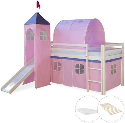 Homestyle4u Hoogslaper - 90x200 cm - Wit - met lattenbodem en matras