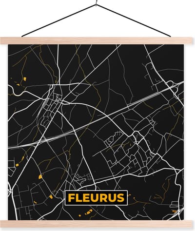 Posterhanger incl. Poster 40x40 cm - Schoolplaat - Goud - Fleurus - Stadskaart - Plattegrond - Kaart - Textielposter - Blanke latten - Stadskaart